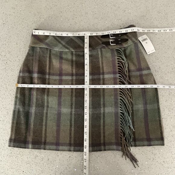 Lauren Ralph Lauren Skirt Plaid Wool Blend Black Label Faux Wrap Fringe 14 - Picture 6 of 9